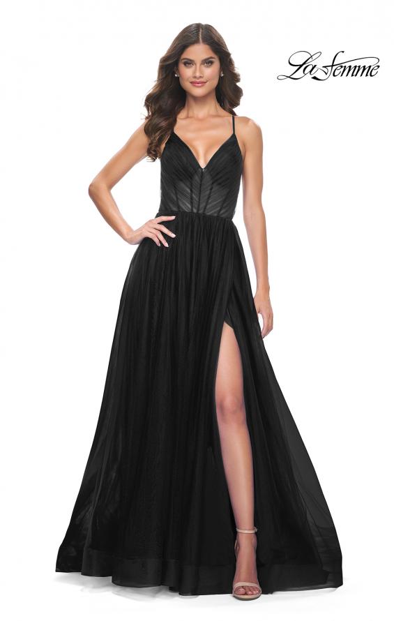 Picture of: A-Line Prom Dress with Illusion Ruched Bodice in Black, Style: 31457, Detail Picture 3