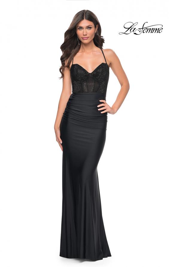 Picture of: Prom Dress with Fitted Bustier Rhinestone Top in Black, Style: 32260, Detail Picture 3