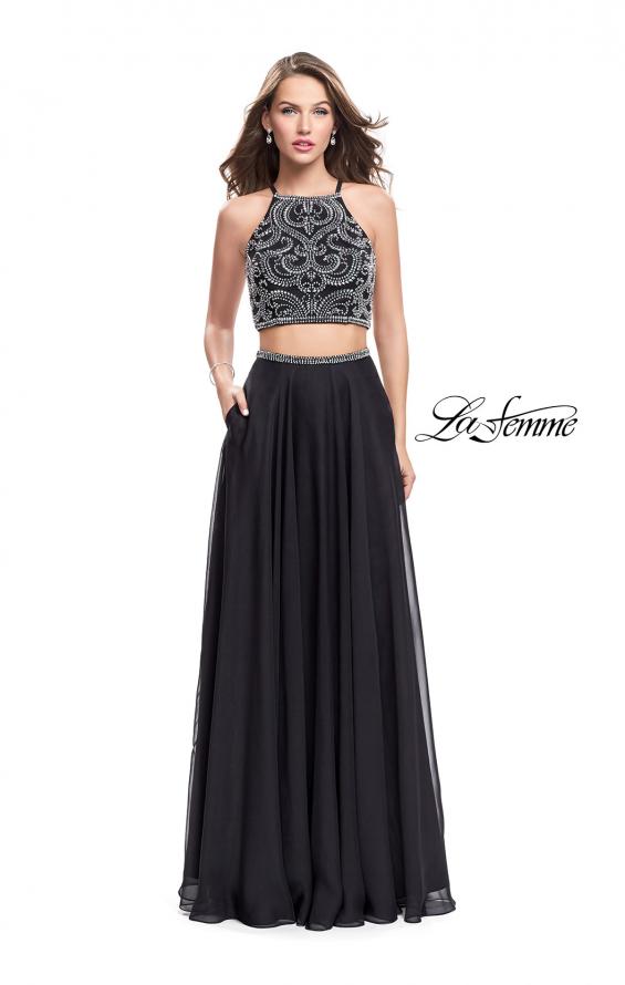 Picture of: Long Two Piece Dress with Beading and Strappy Back in Black, Style: 25469, Detail Picture 2