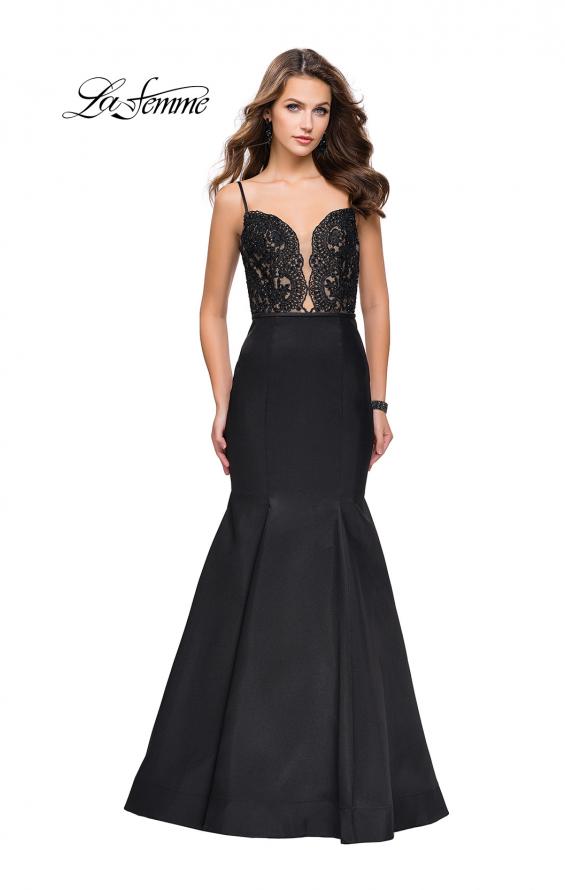 Picture of: Mikado Prom Dress with Lace Beaded Bodice and Low Back in Black, Style: 25751, Detail Picture 2