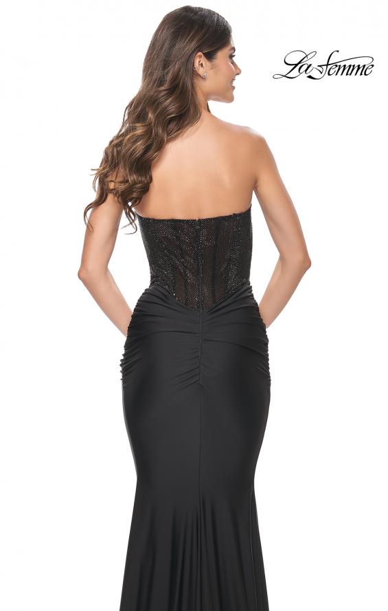 Picture of: Sweetheart Rhinestone Fishnet Bodice Dress with Fitted Skirt in Black, Style: 32069, Detail Picture 4