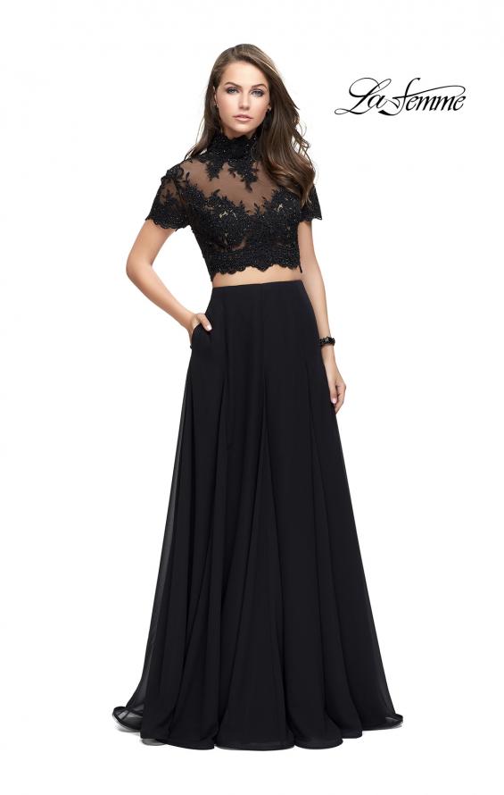 Picture of: Two Piece Dress with Beaded Lace Top and Sheer Back in Black, Style: 25401, Detail Picture 5