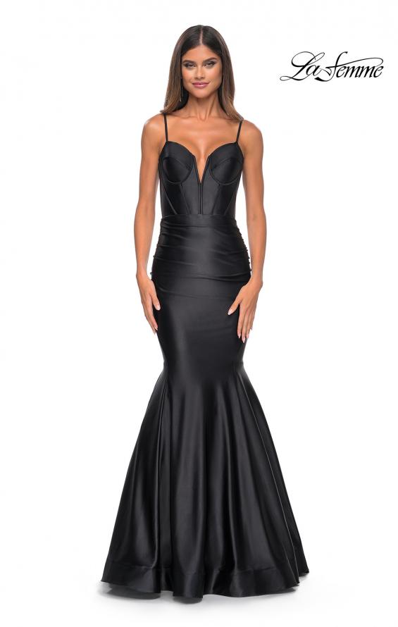 Picture of: Satin Mermaid Prom Gown with Corset Top in Black, Style: 32269, Detail Picture 5