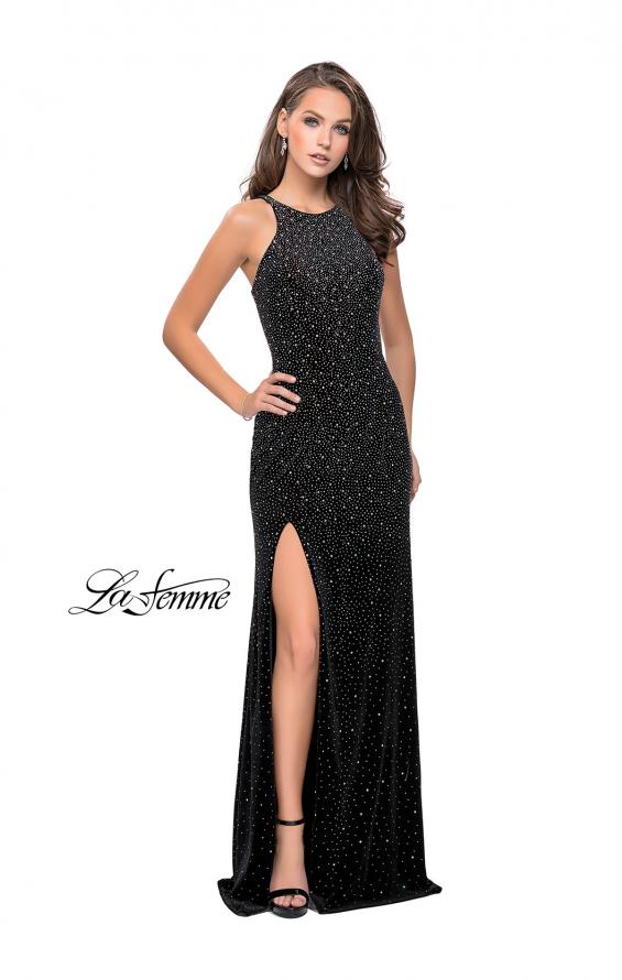 Picture of: Sparkling Velvet Prom Dress with Rhinestone Beading in Black, Style: 25679, Detail Picture 6