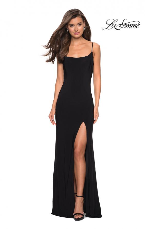Picture of: Simple Floor Length Jersey Dress with Scoop Neck in Black, Style: 27469, Detail Picture 6