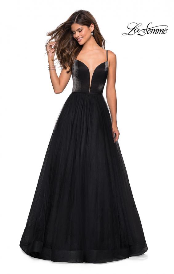 Picture of: Tulle evening Gown with Satin Bust and V Shaped Back in Black, Style: 27485, Detail Picture 6