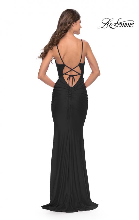 Picture of: Simple Jersey Dress with Low Open Back and Ruched Zipper in Black, Style: 31227, Detail Picture 7