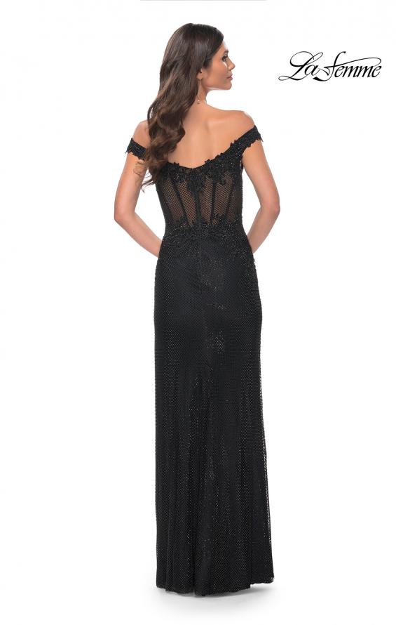 Picture of: Off the Shoulder Rhinestone Fishnet Gown with Lace Details in Black, Style: 32116, Detail Picture 15