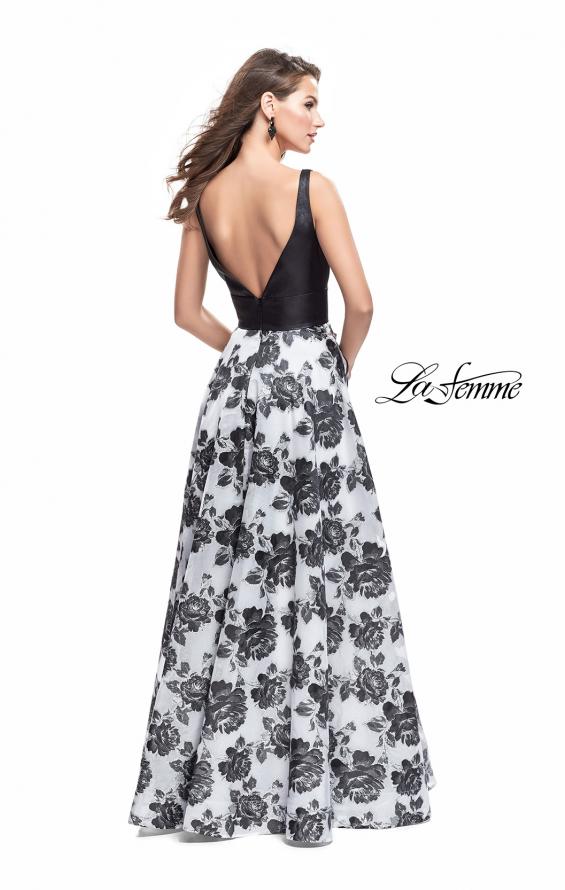 Picture of: Floral Printed A-line Prom Dress with Low V Back in Black Ivory, Style: 25976, Detail Picture 2