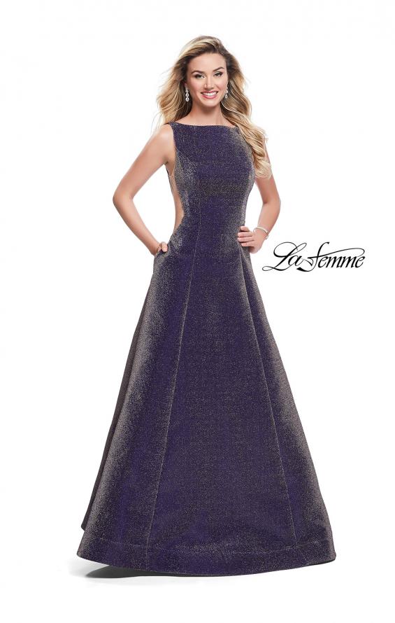 Picture of: Long Mikado Ball Gown with Boat Neckline and Pockets in Blue Gold, Style: 26231, Detail Picture 1
