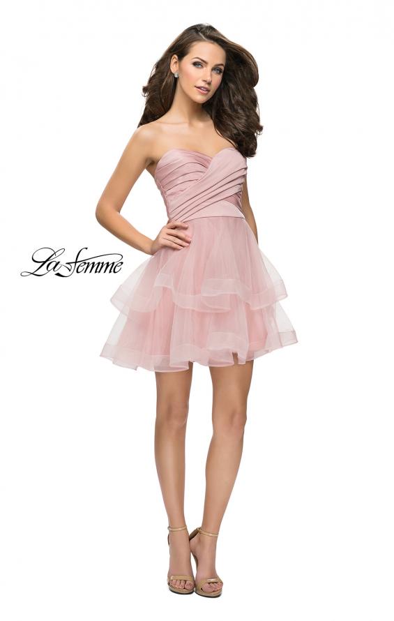 Picture of: Short Homecoming Dress with Tiered Tulle Skirt in Blush, Style: 26654, Detail Picture 5