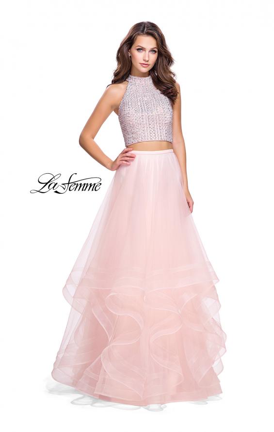 Picture of: Two Piece Prom Gown with Ruffle Tulle Skirt and Beading in Blush, Style: 26077, Main Picture