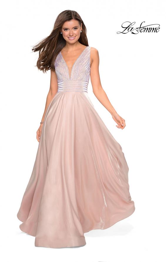 Picture of: Satin Prom Gown with beaded Bust and Pockets in Blush, Style: 27205, Main Picture
