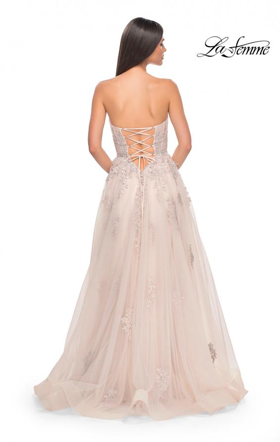 Picture of: Lace Up A-Line Dress with Ruched Bodice and Sweetheart Top in Blush, Style: 32084, Detail Picture 13