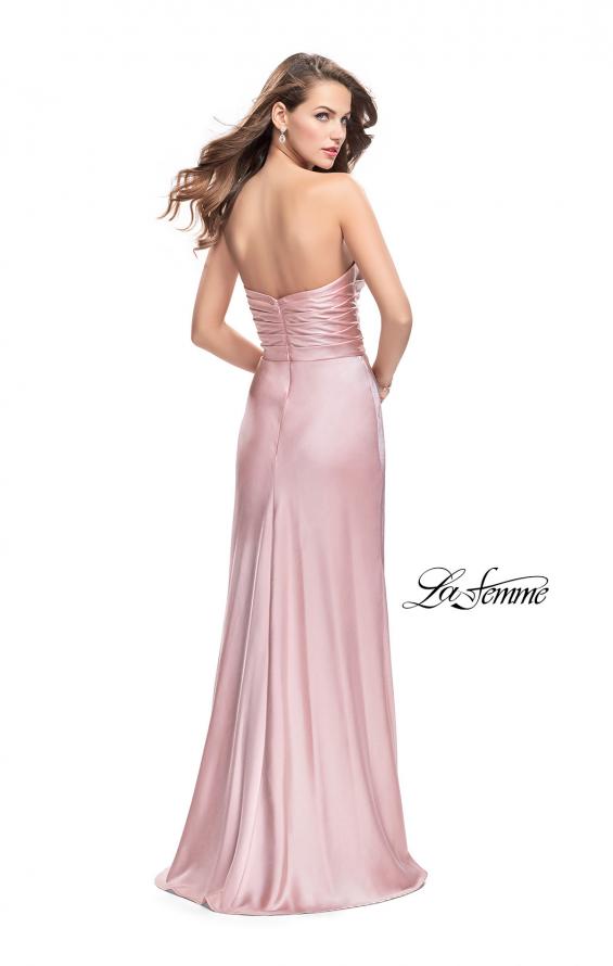 Picture of: Long Strapless Satin Prom Dress with Side Ruching in Blush, Style: 26017, Back Picture