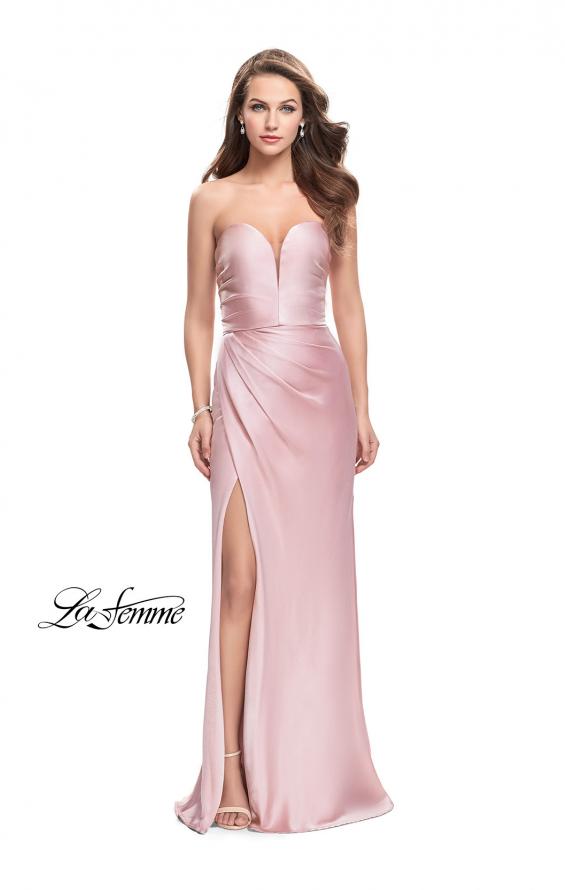 Picture of: Long Strapless Satin Prom Dress with Side Ruching in Blush, Style: 26017, Detail Picture 1