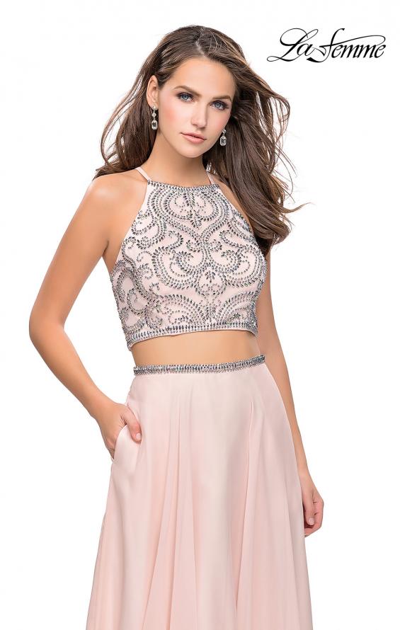 Picture of: Long Two Piece Dress with Beading and Strappy Back in Blush, Style: 25469, Detail Picture 2
