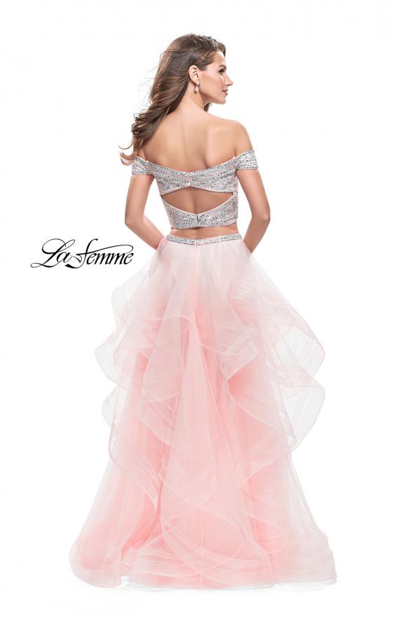 Picture of: Off the Shoulder A-line Gown with Ruffle Tulle Skirt in Blush, Style: 26169, Detail Picture 3
