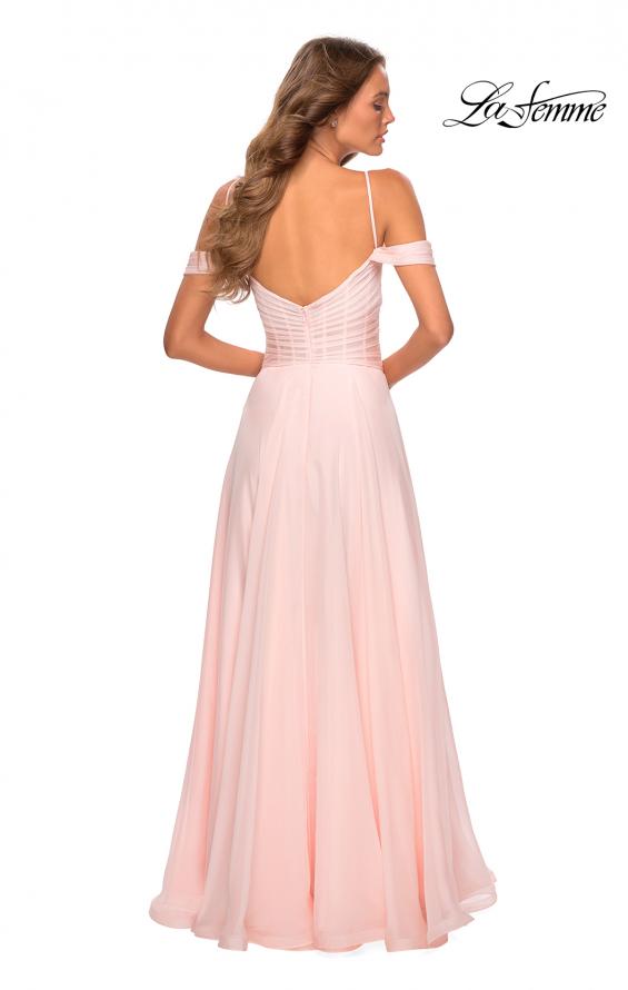 Picture of: Off the Shoulder Chiffon Dress with Scoop Back in Blush, Style: 28942, Detail Picture 3