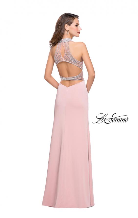Picture of: Jersey Prom Gown with Metallic Beading and Leg Slit in Blush, Style: 25767, Detail Picture 2