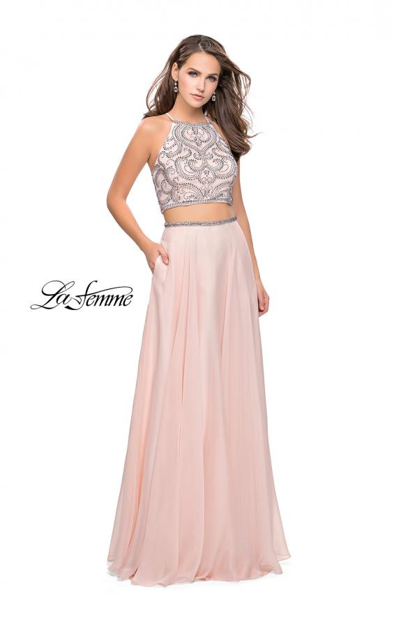 Picture of: Long Two Piece Dress with Beading and Strappy Back in Blush, Style: 25469, Detail Picture 5