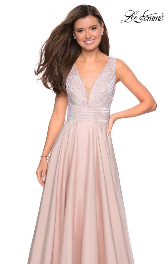 Picture of: Satin Prom Gown with beaded Bust and Pockets in Blush, Style: 27205, Detail Picture 5