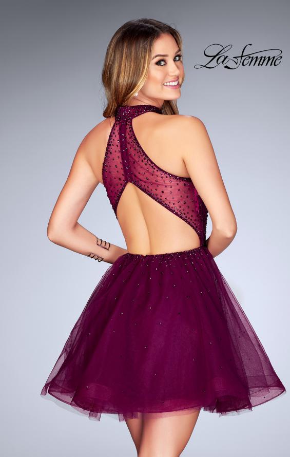 Picture of: Short Tulle Dress with High Neckline and Beading in Boysenberry, Style: 25293, Detail Picture 3