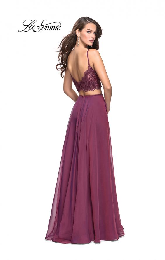 Picture of: Two Piece Gown with Beaded Lace Bodice and A-line Skirt in Boysenberry, Style: 25830, Back Picture