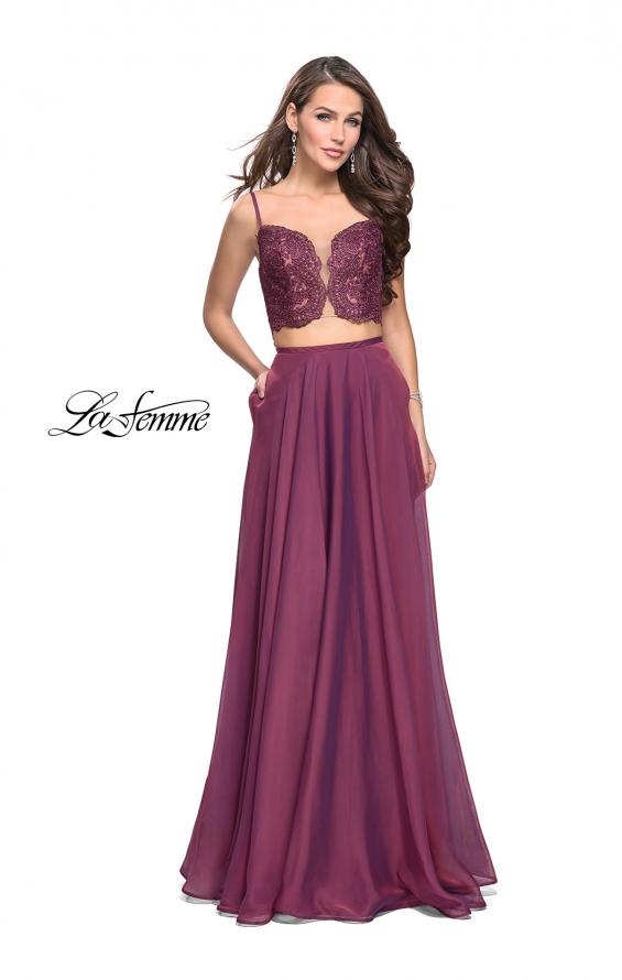 Picture of: Two Piece Gown with Beaded Lace Bodice and A-line Skirt in Boysenberry, Style: 25830, Detail Picture 2