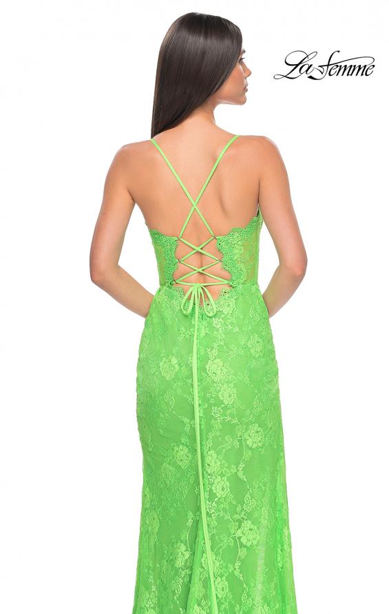 Picture of: Scallop Detail Lace Fitted Prom Dress with Illusion Bodice in Bright Green, Style: 32441, Detail Picture 9
