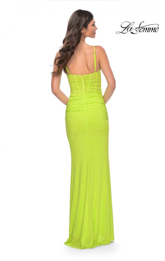 Picture of: Neon Net Jersey Rhinestone Prom Dress with Corset Waist in Green, Style: 32338, Detail Picture 2