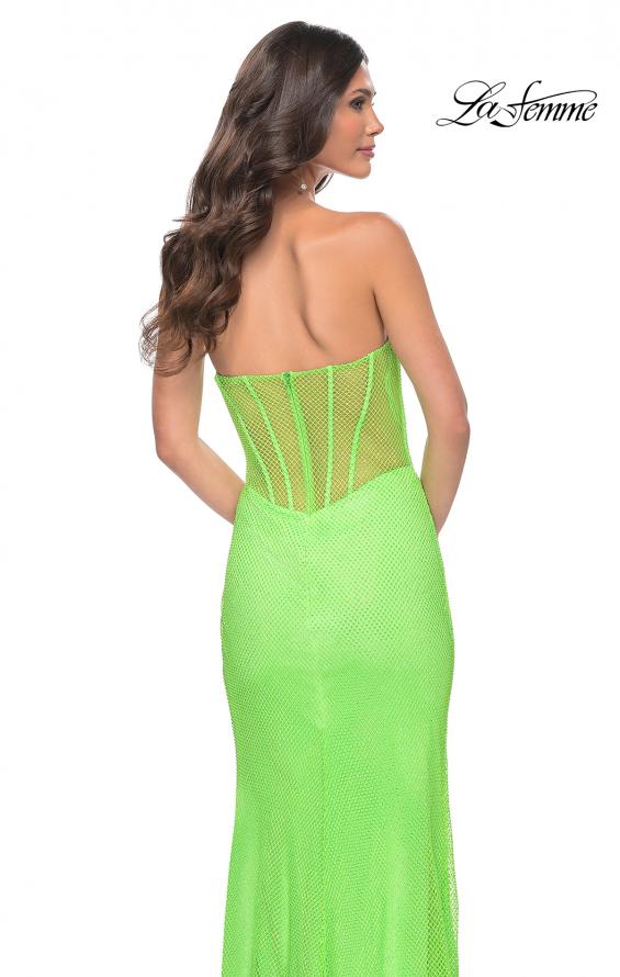 Picture of: Strapless Rhinestone Fishnet Dress with Illusion Back in Green, Style: 32417, Detail Picture 2