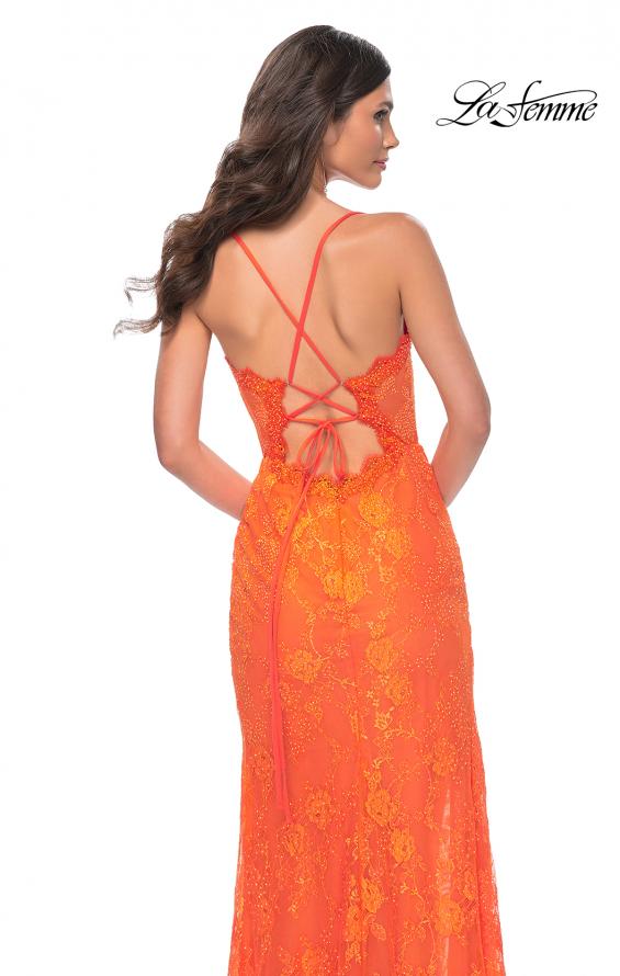 Picture of: Scallop Detail Lace Fitted Prom Dress with Illusion Bodice in Orange, Style: 32441, Detail Picture 6