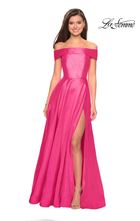 Picture of: Long Off The Shoulder Gown with Pockets in Bright Pink, Style: 27005, Detail Picture 2
