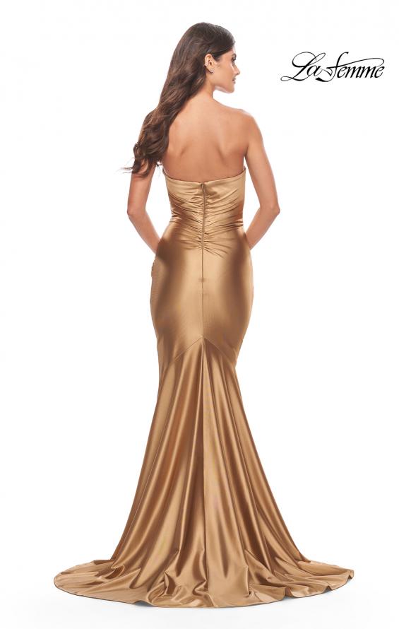 Picture of: Sweetheart Trumpet Liquid Jersey Gown with Ruching in Bronze, Style: 31322, Back Picture