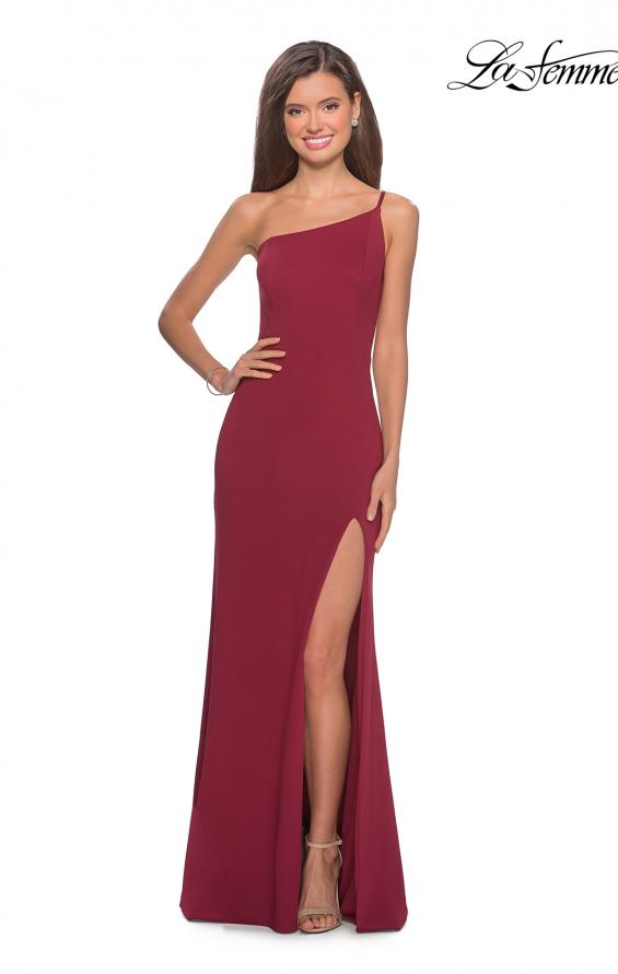 Picture of: One Shoulder Long Jersey Homecoming Dress in Burgundy, Style: 28176, Detail Picture 9