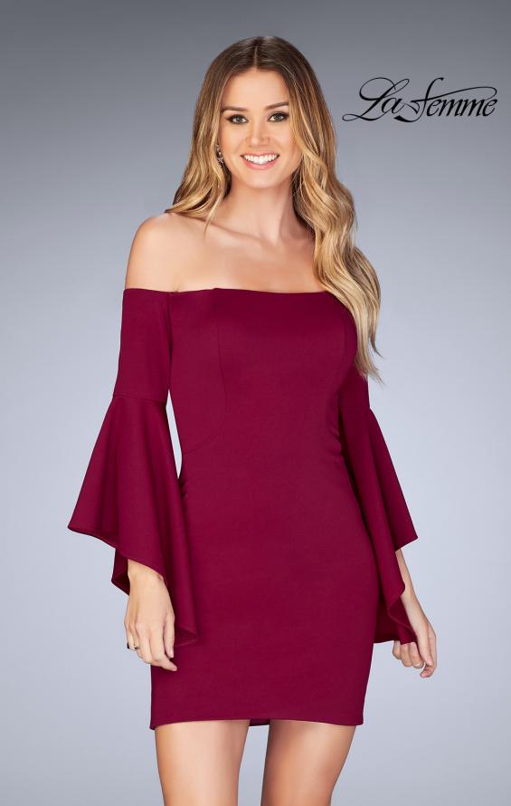 Picture of: Off the Shoulder Ruffle Sleeve Homecoming Dress in Burgundy, Style: 25033, Detail Picture 1
