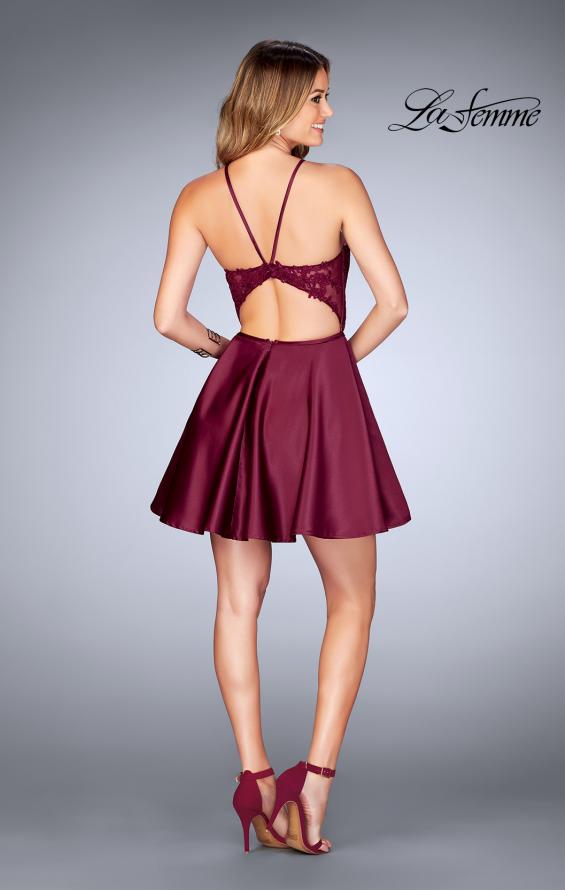 Picture of: Sheer Illusion Dress with Scattered Lace and Short Skirt in Burgundy, Style: 25202, Detail Picture 3