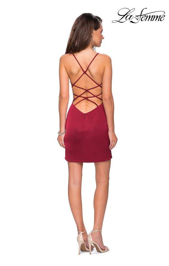 Picture of: Form Fitting Homecoming Dress with Strappy Open Back in Burgundy, Style: 26638, Detail Picture 4