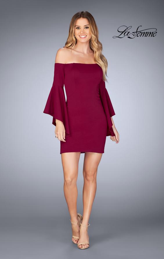 Picture of: Off the Shoulder Ruffle Sleeve Homecoming Dress in Burgundy, Style: 25033, Detail Picture 5
