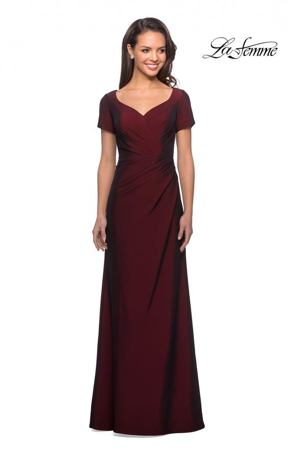 Picture of: Short Sleeve Floor Length Gown with Ruching in Burgundy, Style: 27855, Detail Picture 4