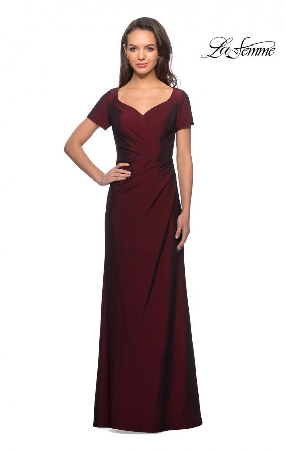 Picture of: Short Sleeve Floor Length Gown with Ruching with Burgundy, Style: 27855, Detail Picture 6