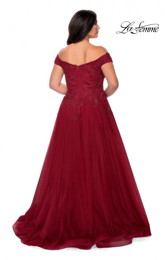 Picture of: Off The Shoulder Tulle Plus Size Gown with Lace in Burgundy, Style: 28950, Detail Picture 6