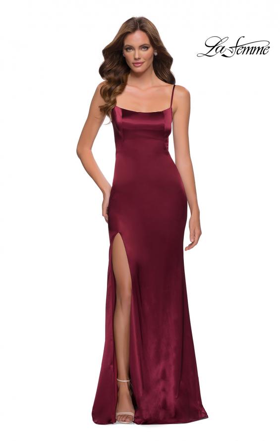 Picture of: Fitted Stretch Satin Dress with Scoop Back in Burgundy, Style 29945, Main Picture
