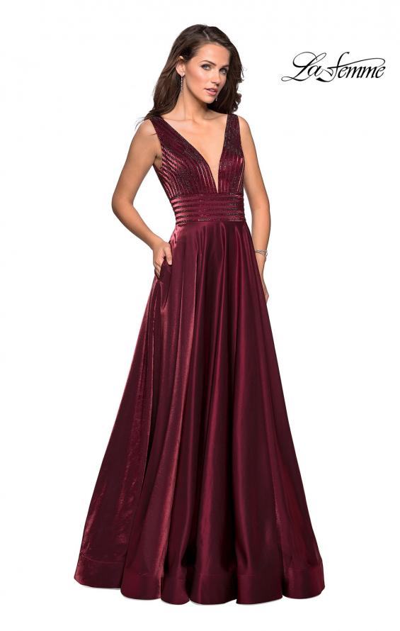 Picture of: Satin Prom Gown with beaded Bust and Pockets in Burgundy, Style: 27205, Detail Picture 8