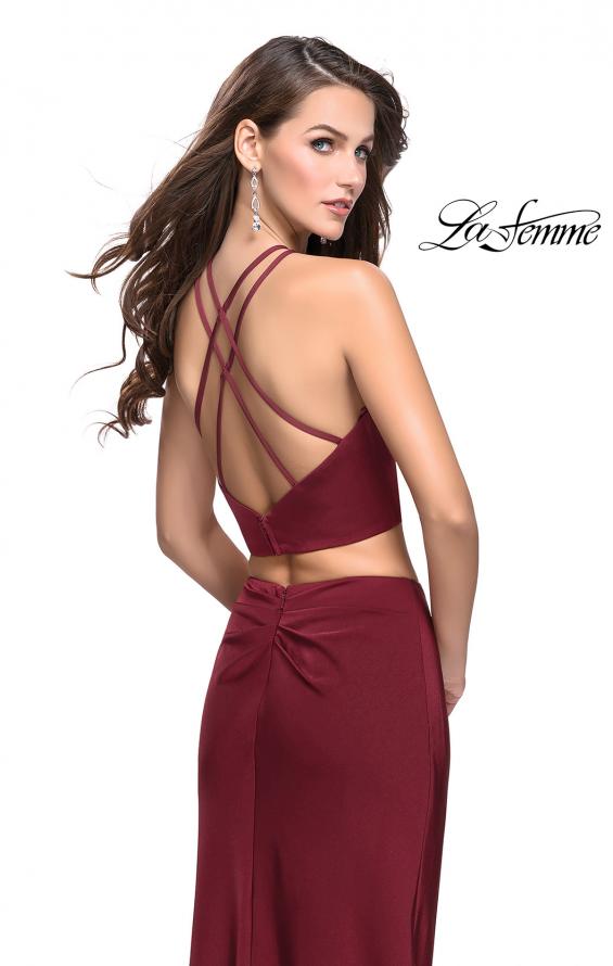Picture of: Two Piece Jersey Prom Dress with Wrap Style Ruching in Burgundy, Style: 25731, Back Picture