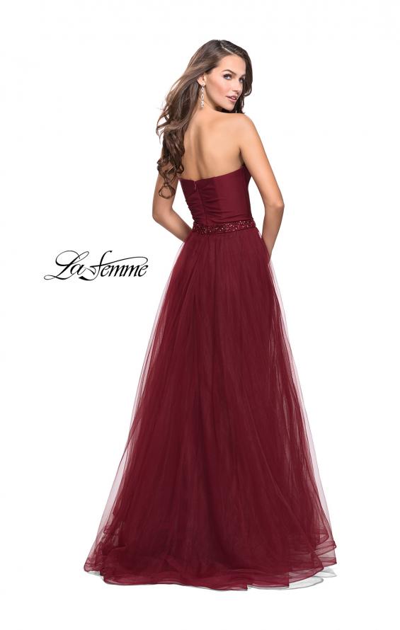 Picture of: Strapless A-line Ball Gown with Layered Tulle Skirt in Burgundy, Style: 25809, Back Picture