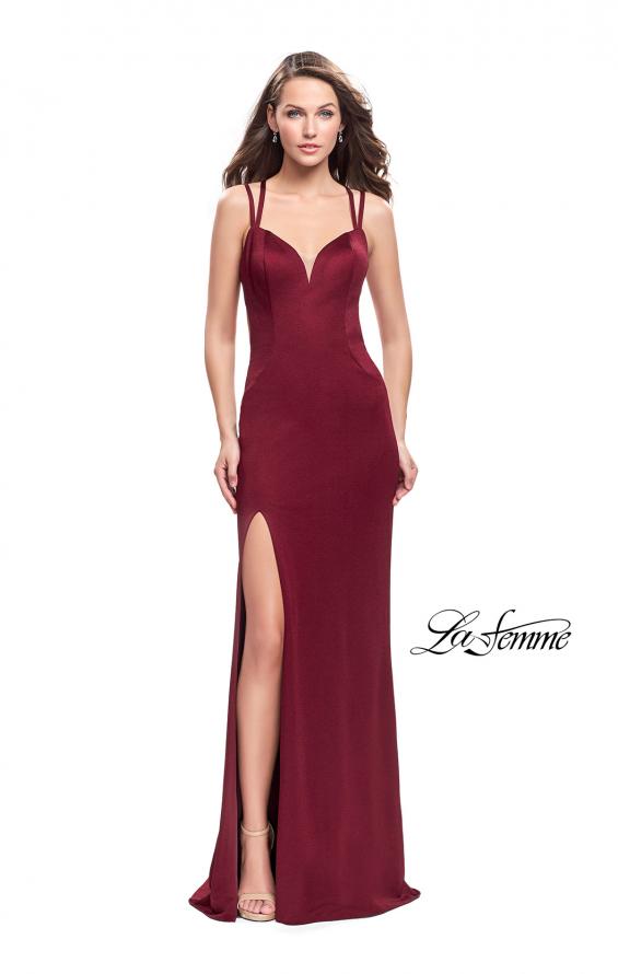 Picture of: Shimmering Prom Dress with Leg Slit and Open Back in Burgundy, Style: 26266, Back Picture