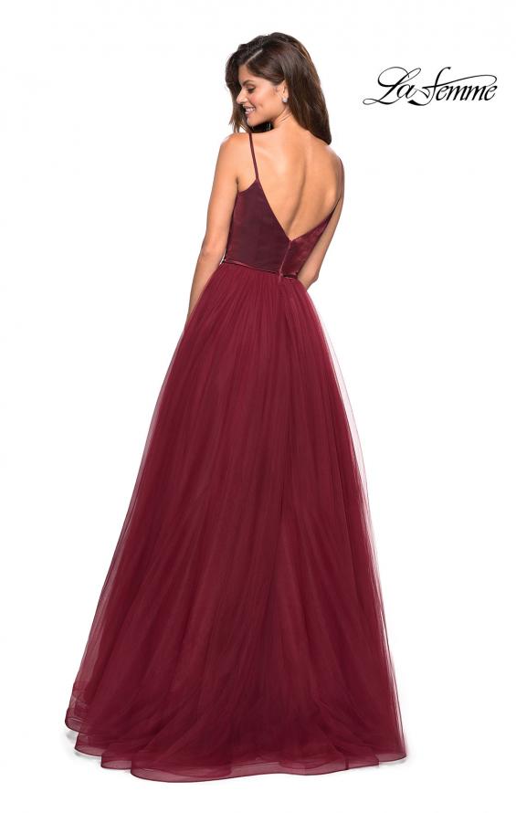 Picture of: Tulle evening Gown with Satin Bust and V Shaped Back in Burgundy, Style: 27485, Back Picture