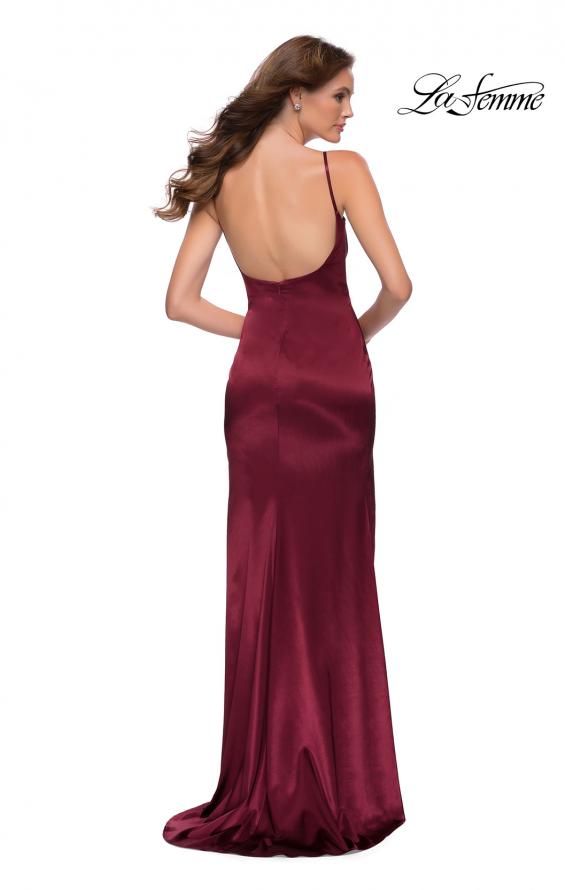 Picture of: Fitted Stretch Satin Dress with Scoop Back in Burgundy, Style 29945, Back Picture